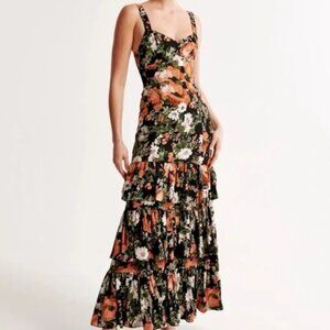 Abercrombie Ruffle Tier Maxi Dress (Black Floral)